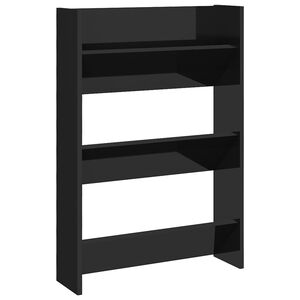 vidaXL Wall Shoe Cabinet High Gloss Black 60x18x90 cm Engineered Wood