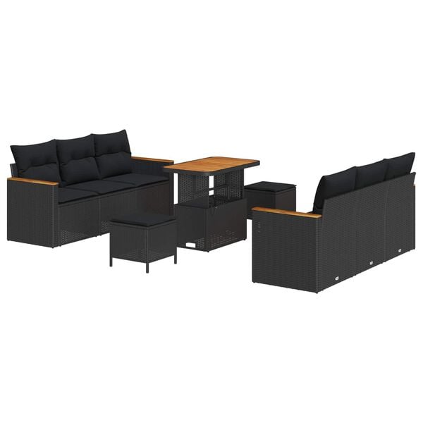 vidaXL Garden Sofa Set with Cushion with Storage Black Poly rattan