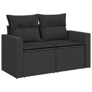 vidaXL Garden Sofa with Cushions 2-Seater Black Poly Rattan