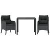 vidaXL 3 Piece Garden Dining Set with Cushions Black Poly Rattan