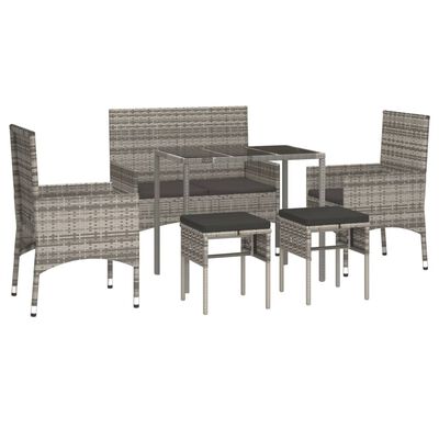 vidaXL 6 Piece Garden Lounge Set with Cushions Grey Poly Rattan