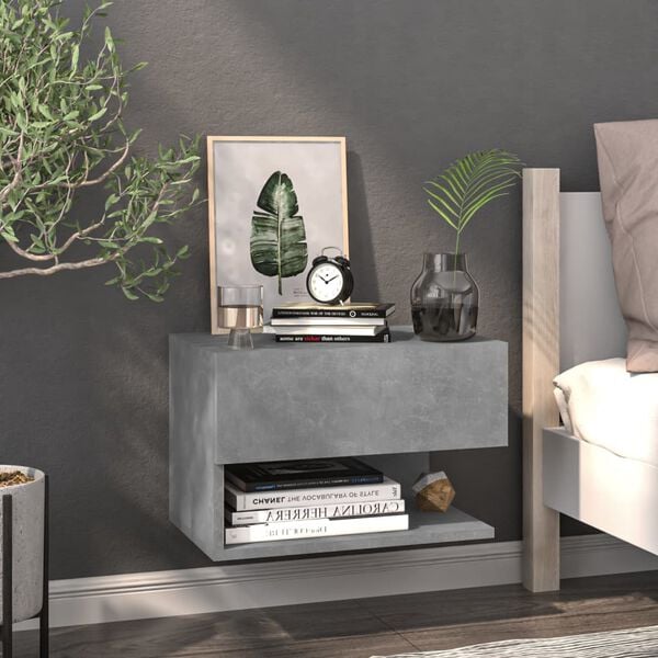 vidaXL Wall-mounted Bedside Cabinet Concrete Grey