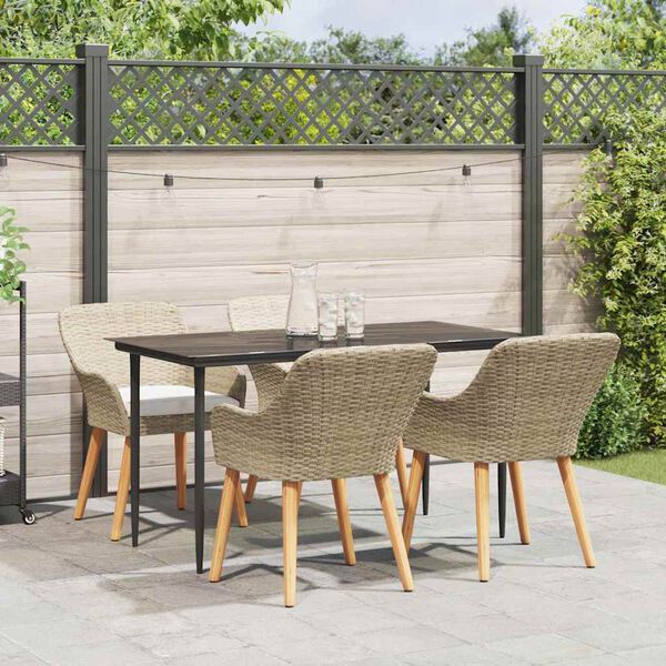vidaXL Garden Dining Set with Cushion 5 pcs Beige Poly Rattan