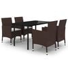 vidaXL 5 Piece Garden Dining Set Poly Rattan and Glass