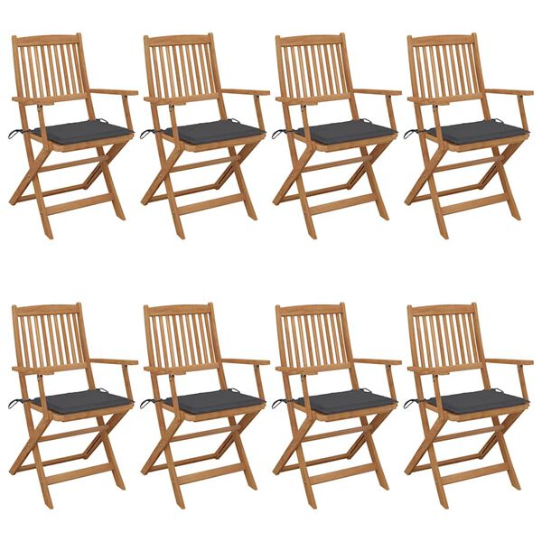 vidaXL Folding Garden Chairs 8 pcs with Cushions Solid Acacia Wood