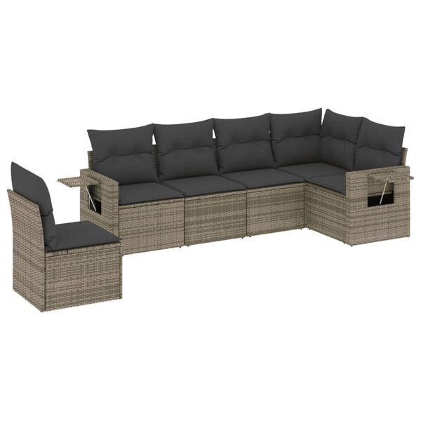 vidaXL 6 Piece Garden Sofa Set with Cushions Grey Poly Rattan