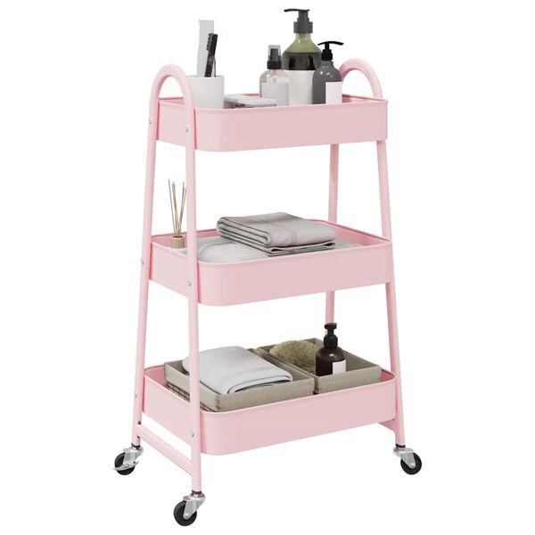 vidaXL Storage Trolley 3-Tier Pink 42x41.5x77 cm Steel