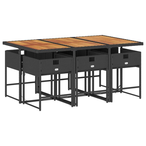 vidaXL 7 Piece Garden Dining Set with Cushions Black Poly Rattan