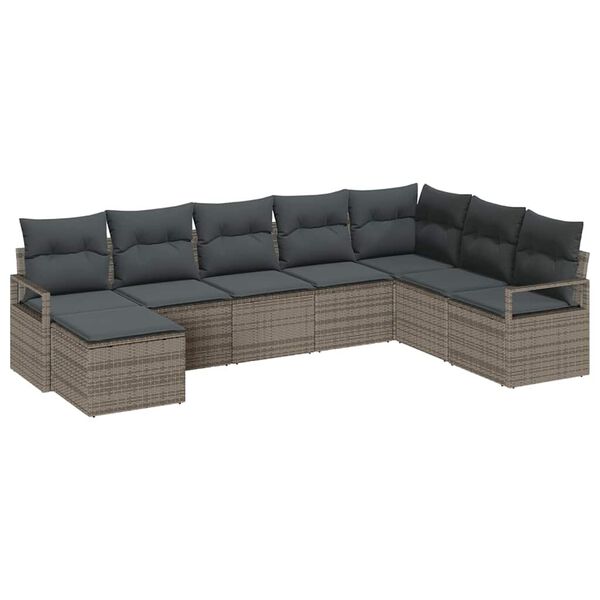 vidaXL Sofa Set with Cushion with Storage 8 pcs Grey Poly Rattan