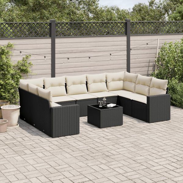 vidaXL 10 Piece Garden Sofa Set with Cushions Black Poly Rattan