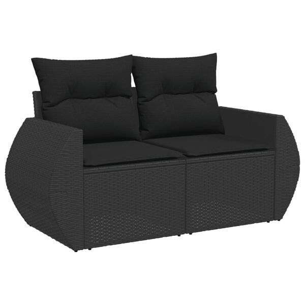 vidaXL Garden Sofa with Cushions 2-Seater Black Poly Rattan