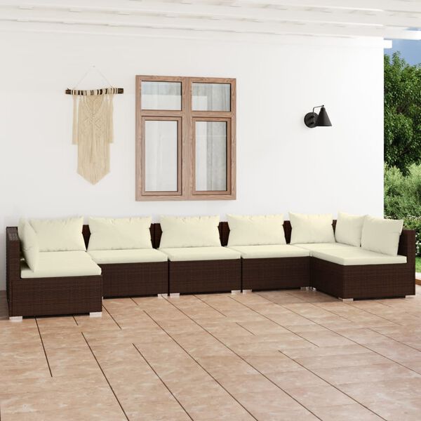 vidaXL 7 Piece Garden Lounge Set with Cushions Poly Rattan Brown