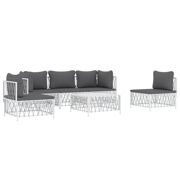 vidaXL 6 Piece Garden Lounge Set with Cushions White Steel