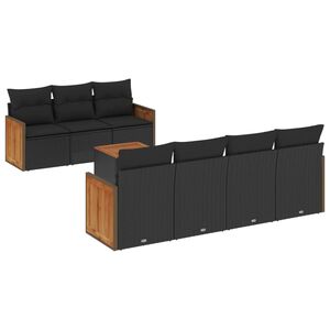 vidaXL 8 Piece Garden Sofa Set with Cushions Black Poly Rattan