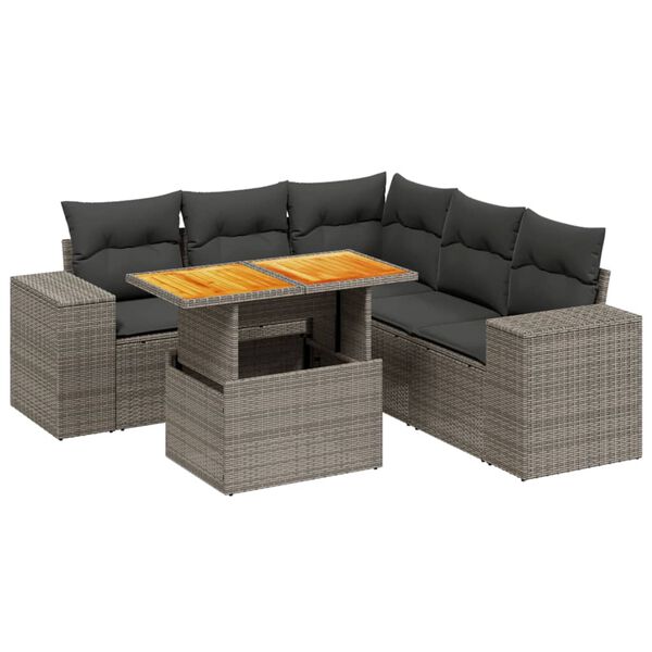 vidaXL 6 Piece Garden Sofa Set with Cushions Grey Poly Rattan