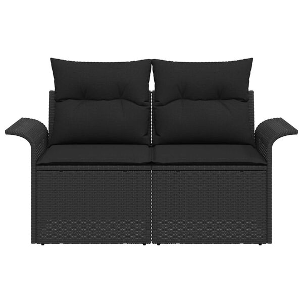 vidaXL Garden Sofa with Cushion Black 141 x 62 x 69cm Poly Rattan