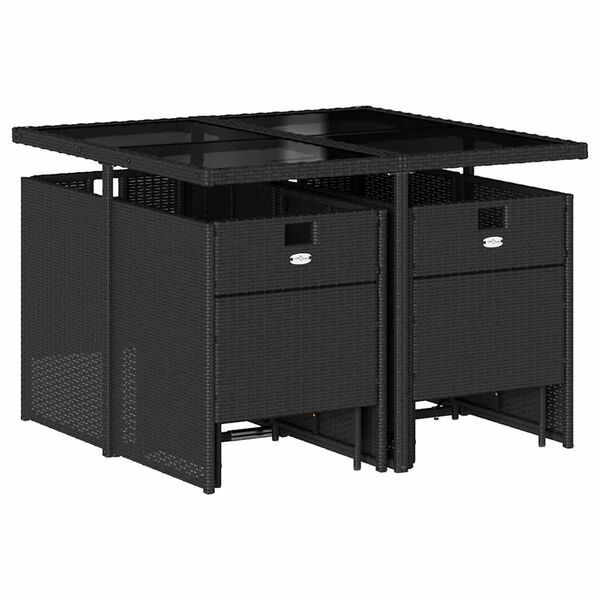 vidaXL 9 Piece Garden Dining Set with Cushions Black Poly Rattan