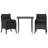 vidaXL 3 Piece Garden Dining Set with Cushions Black Poly Rattan