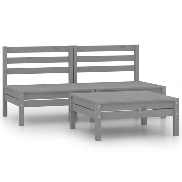 vidaXL 3 Piece Garden Lounge Set Solid Pinewood Grey