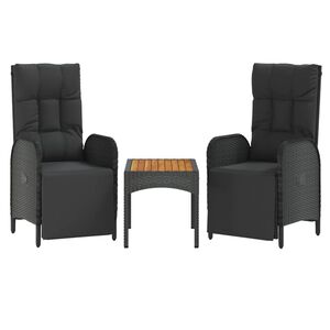 vidaXL Garden Reclining Chairs 2 pcs with Table Black Poly Rattan