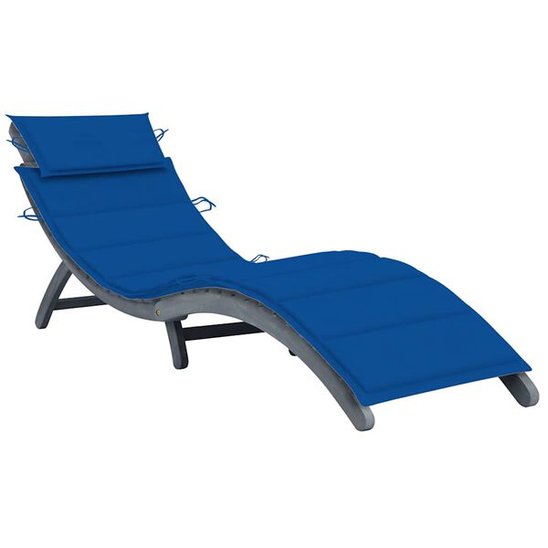 vidaXL Sun Lounger with Cushion Grey Solid Acacia Wood