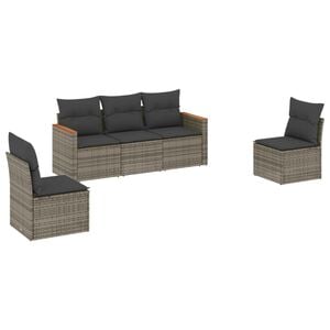 vidaXL 5 Piece Garden Sofa Set with Cushions Grey Poly Rattan