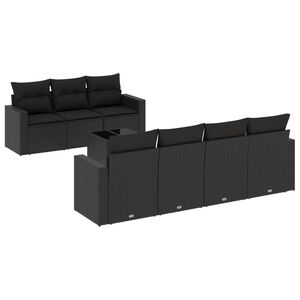 vidaXL 8 Piece Garden Sofa Set with Cushions Black Poly Rattan