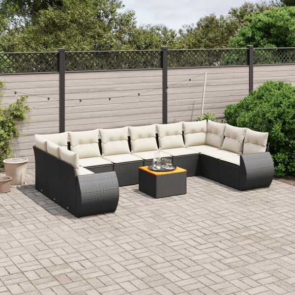 vidaXL 11 Piece Garden Sofa Set with Cushions Black Poly Rattan