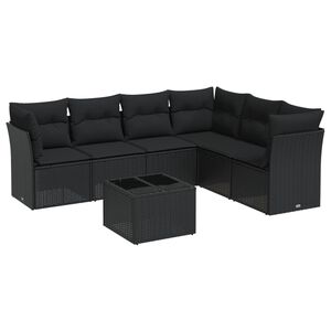 vidaXL 7 Piece Garden Sofa Set with Cushions Black Poly Rattan
