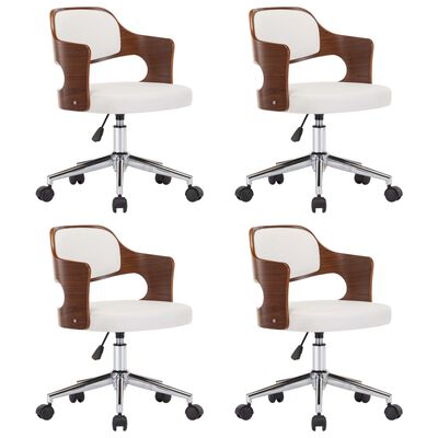 vidaXL Swivel Dining Chairs 4 pcs White Bent Wood and Faux Leather