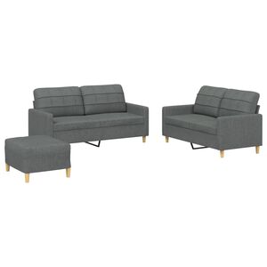 vidaXL 3 Piece Sofa Set with Cushions Dark Grey Fabric