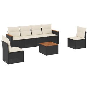 vidaXL 7 Piece Garden Sofa Set with Cushions Black Poly Rattan