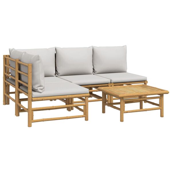 vidaXL 5 Piece Garden Lounge Set with Light Grey Cushions Bamboo