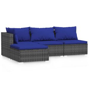 vidaXL 4 Piece Garden Lounge Set with Cushions Grey Poly Rattan