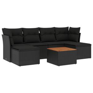 vidaXL 7 Piece Garden Sofa Set with Cushions Black Poly Rattan