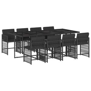 vidaXL 9 Piece Garden Dining Set with Cushions Black Poly Rattan