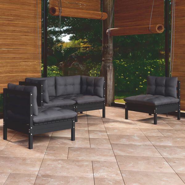 vidaXL 4 Piece Garden Lounge Set with Cushions Solid Pinewood