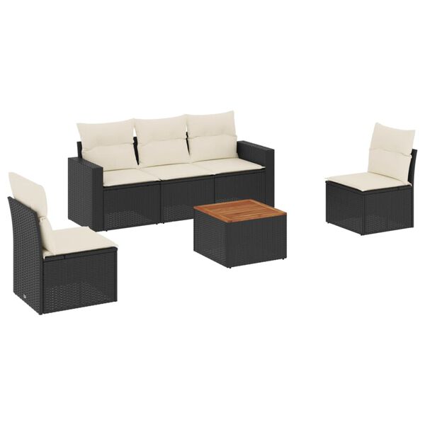 vidaXL 6 Piece Garden Sofa Set with Cushions Black Poly Rattan