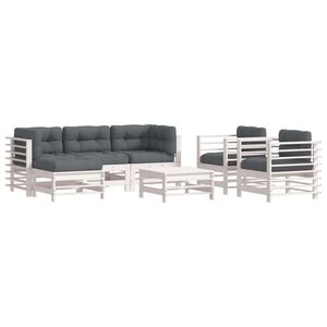 vidaXL 7 Piece Garden Lounge Set with Cushions White Solid Wood