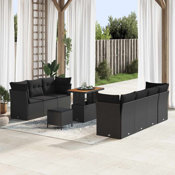 vidaXL Garden Sofa Set with Cushion with Storage Manual 10 pcs Black
