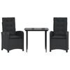 vidaXL 3 Piece Garden Dining Set with Cushions Black Poly Rattan
