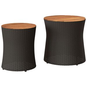 vidaXL Garden Side Tables 2 pcs with Wooden Top Black Poly Rattan