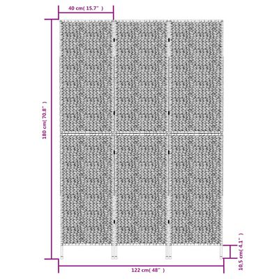 vidaXL Room Divider 3-Panel Brown 122x180 cm Water Hyacinth