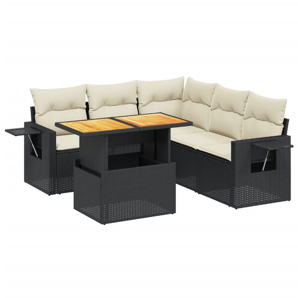 vidaXL 6 Piece Garden Sofa Set with Cushions Black Poly Rattan