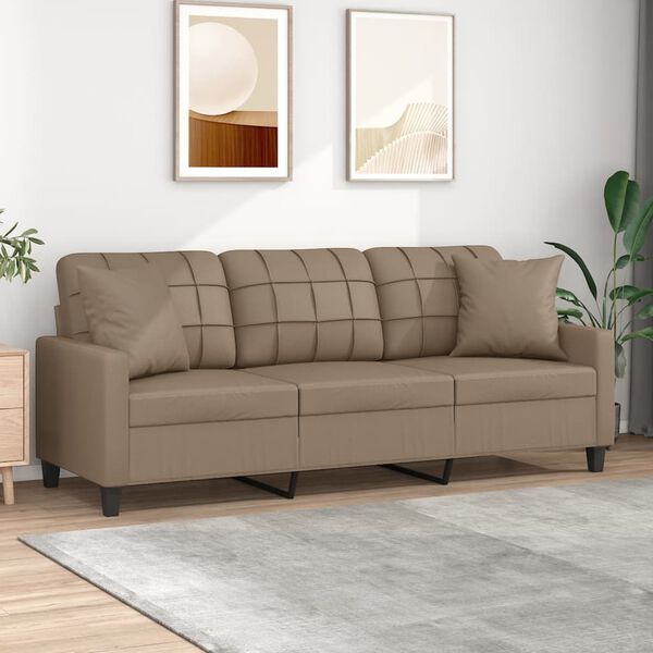 vidaXL 3-Seater Sofa with Throw Pillows Cappuccino 180 cm Faux Leather