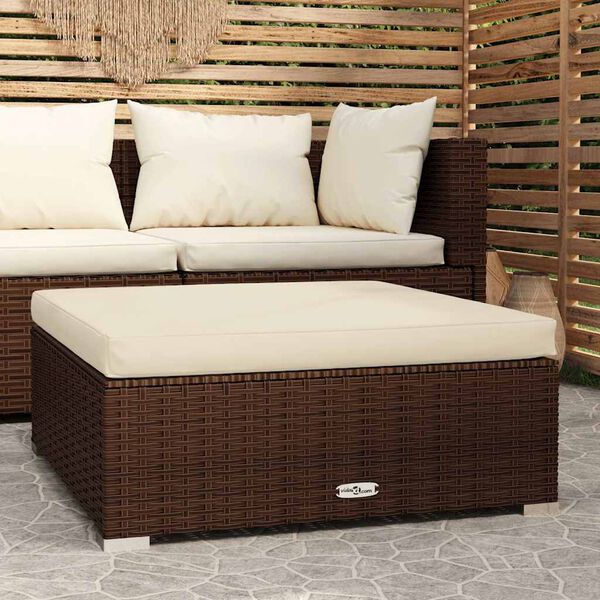 vidaXL Garden Footrest with Cushion Brown 70x70x30 cm Poly Rattan