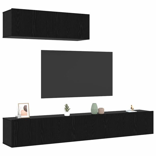 vidaXL TV Cabinet Set Wall-mounted 3 pcs Black Oak Engineered Wood