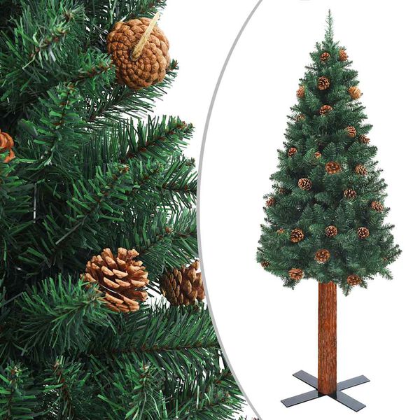vidaXL Slim Pre-lit Christmas Tree with Ball Set Green 150 cm PVC