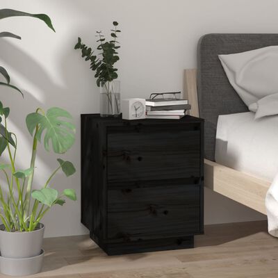 vidaXL Bedside Cabinet Black 40x35x50 cm Solid Wood Pine