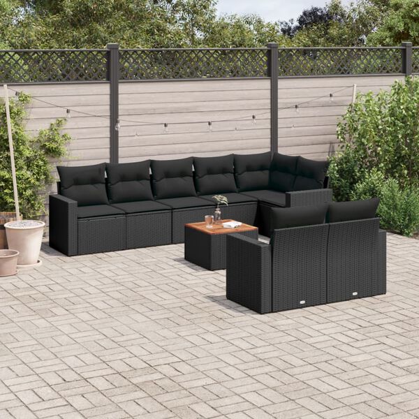 vidaXL 9 Piece Garden Sofa Set with Cushions Black Poly Rattan